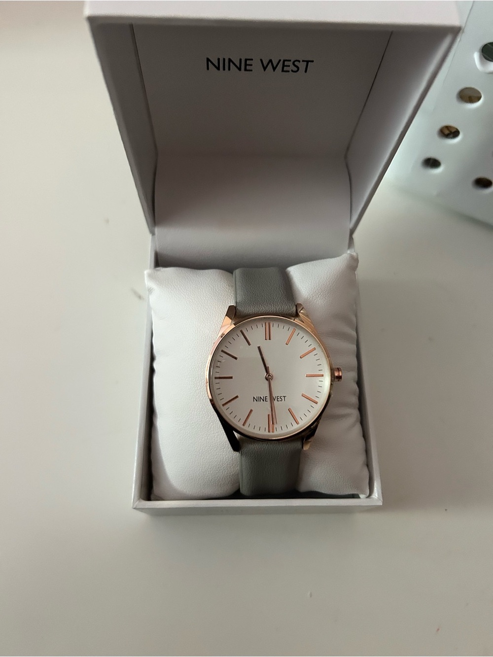 4/$100 Nine West Rose Gold and Gray Leather-Strap Watch